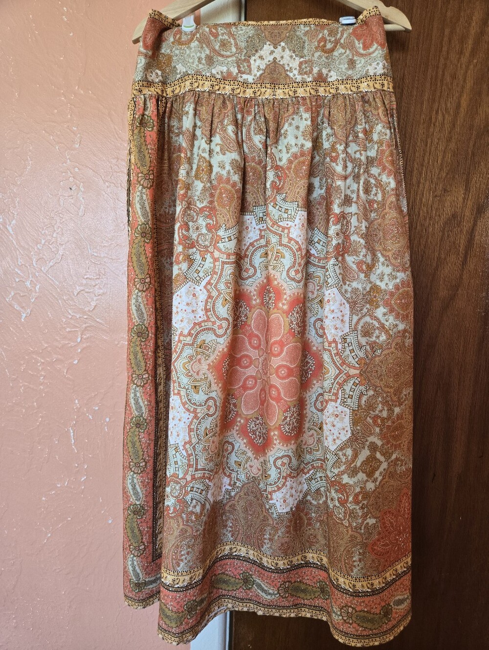 House Of Harlow 1960 Bohemian Paisley Pull On Maxi Skirt, Size M, Orange Pattern